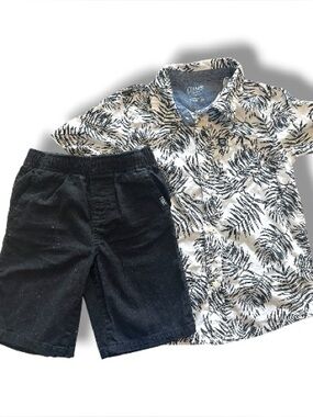 Boys Chaps Outfit Set Palm Print Shirt & Black Shorts Size 7